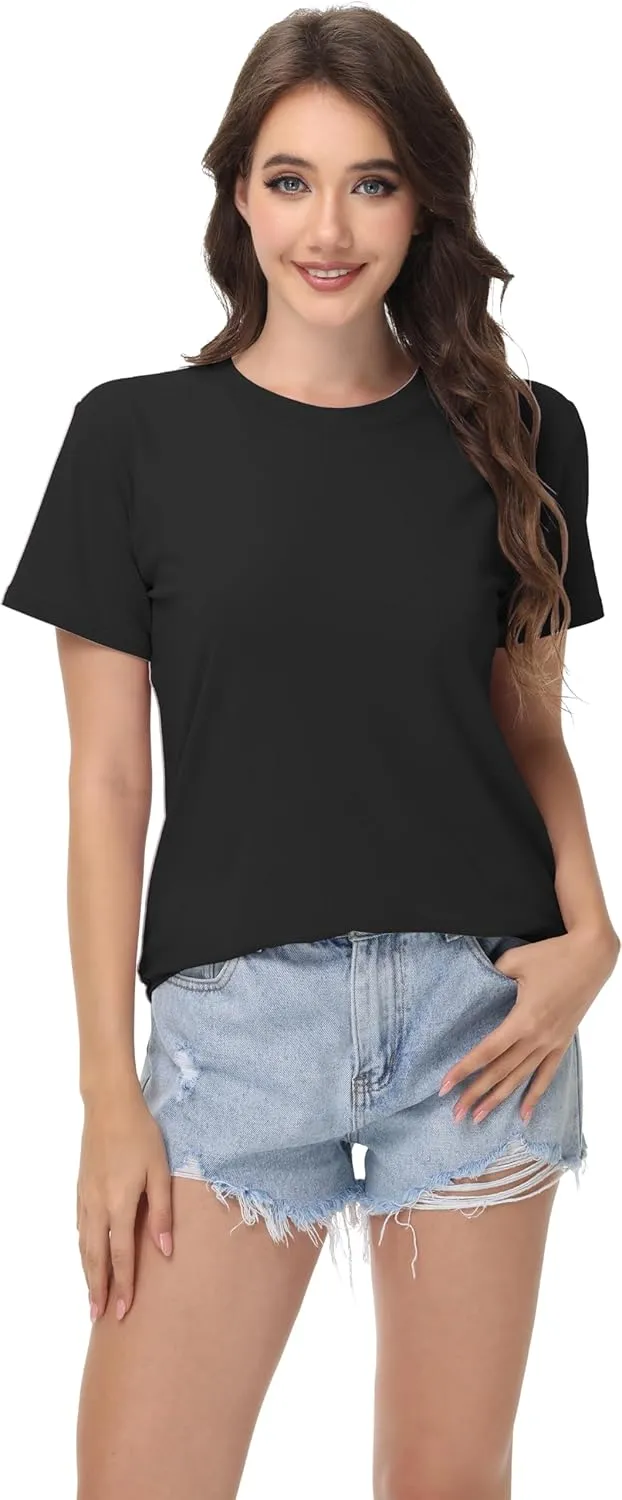 1/4 Pack Women Basic Short Sleeve T Shirts Tees, Loose Fit Crew Neck Tshirts Shirts Summer Tops for Casual Workout Gym