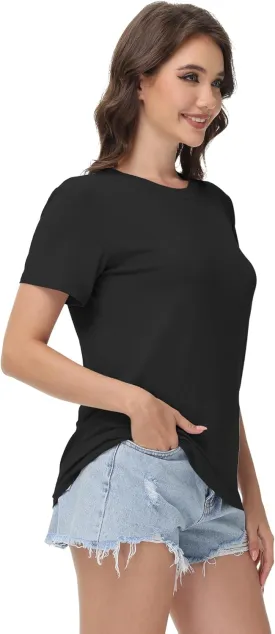 1/4 Pack Women Basic Short Sleeve T Shirts Tees, Loose Fit Crew Neck Tshirts Shirts Summer Tops for Casual Workout Gym