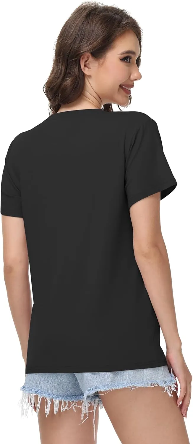 1/4 Pack Women Basic Short Sleeve T Shirts Tees, Loose Fit Crew Neck Tshirts Shirts Summer Tops for Casual Workout Gym