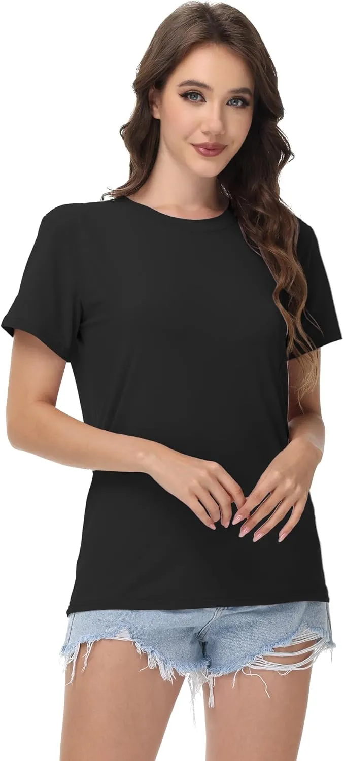 1/4 Pack Women Basic Short Sleeve T Shirts Tees, Loose Fit Crew Neck Tshirts Shirts Summer Tops for Casual Workout Gym