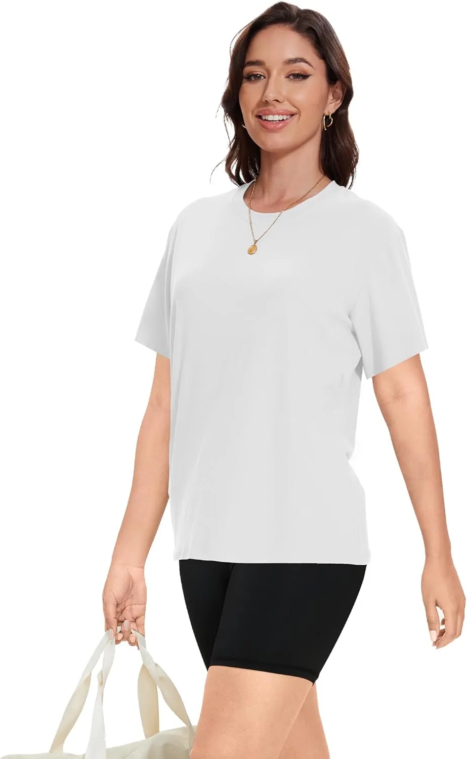 1/4 Pack Women Basic Short Sleeve T Shirts Tees, Loose Fit Crew Neck Tshirts Shirts Summer Tops for Casual Workout Gym