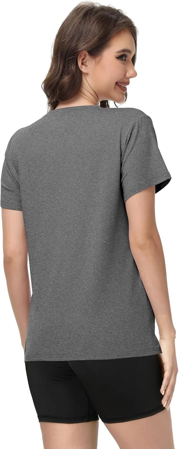 1/4 Pack Women Basic Short Sleeve T Shirts Tees, Loose Fit Crew Neck Tshirts Shirts Summer Tops for Casual Workout Gym