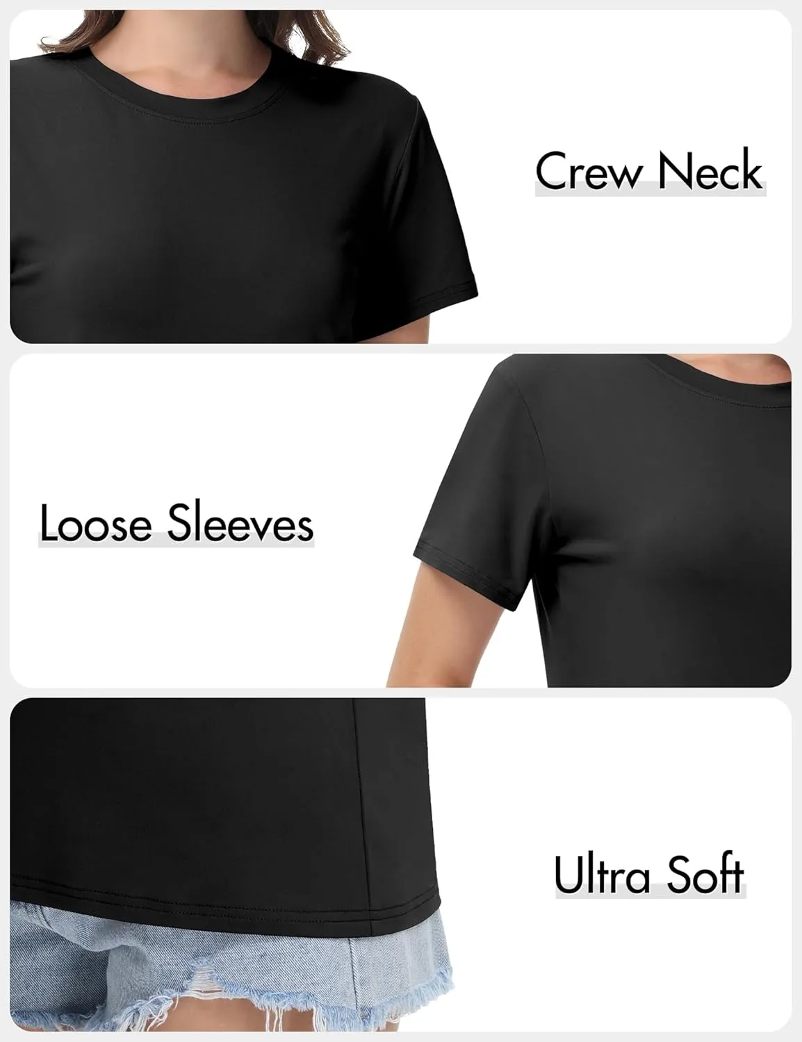 1/4 Pack Women Basic Short Sleeve T Shirts Tees, Loose Fit Crew Neck Tshirts Shirts Summer Tops for Casual Workout Gym