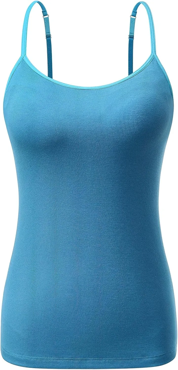 Air Curvey Womens Ribbed Spaghetti Tank Top Adjustable Shelf Bra Camisole Casual Summer Y2K Outfit Cami Shirt 2025