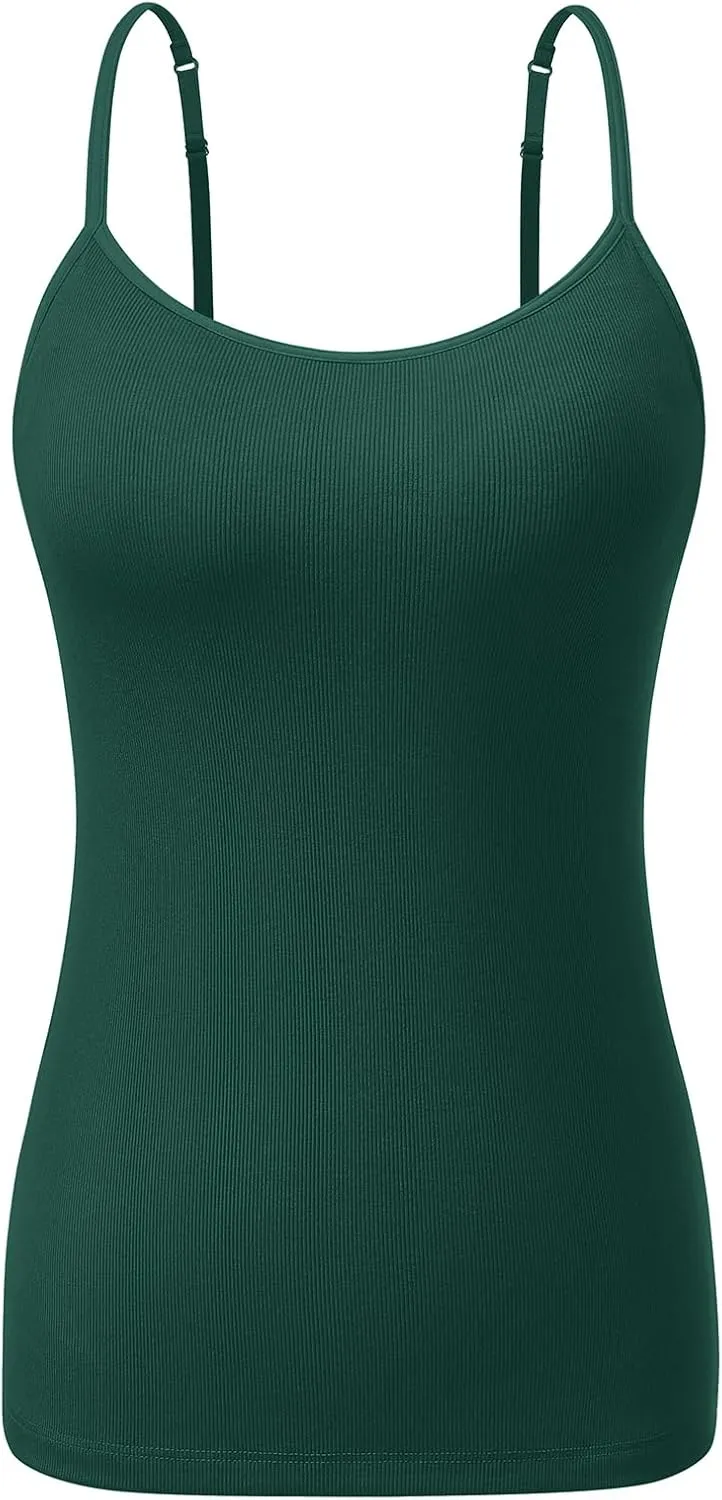 Air Curvey Womens Ribbed Spaghetti Tank Top Adjustable Shelf Bra Camisole Casual Summer Y2K Outfit Cami Shirt 2025