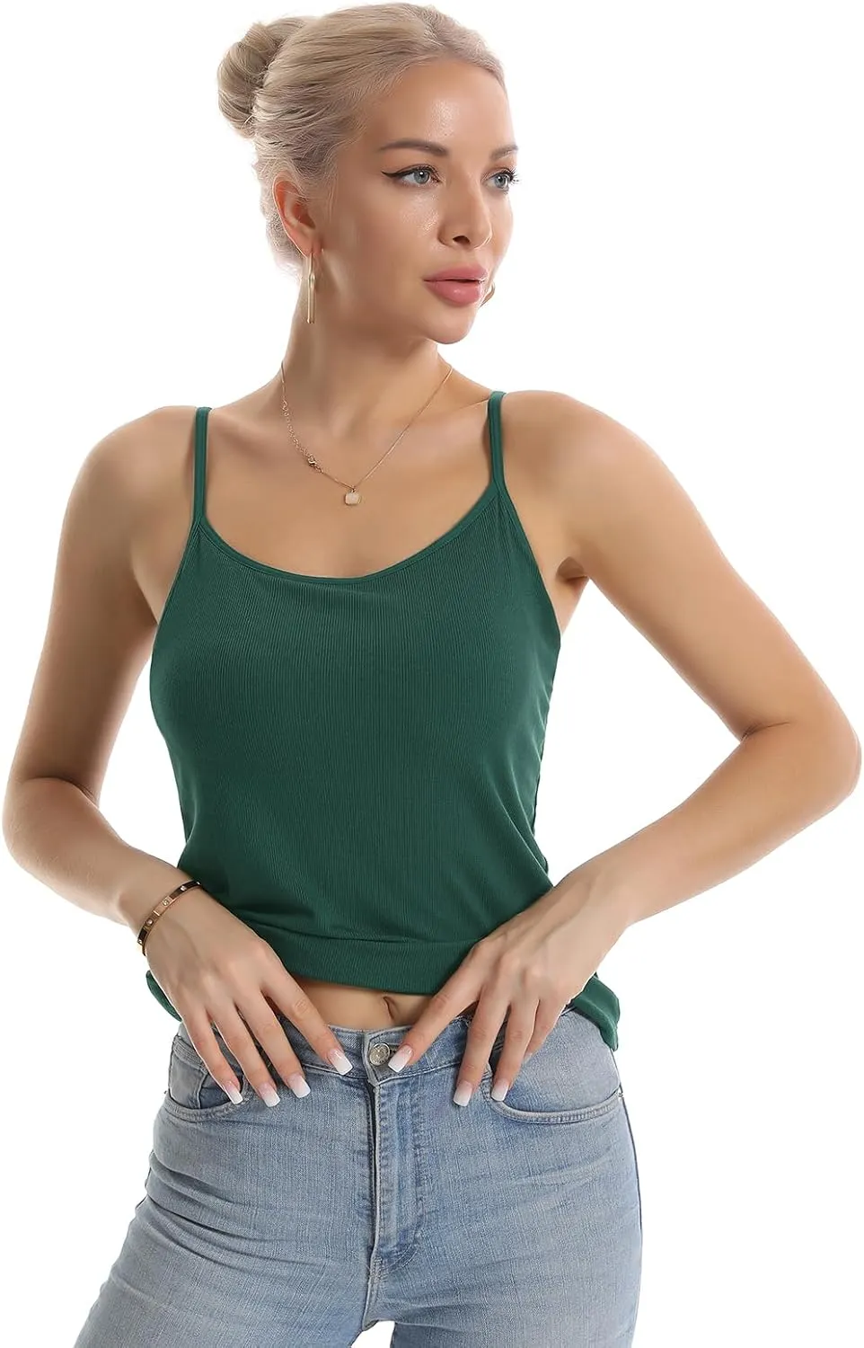 Air Curvey Womens Ribbed Spaghetti Tank Top Adjustable Shelf Bra Camisole Casual Summer Y2K Outfit Cami Shirt 2025