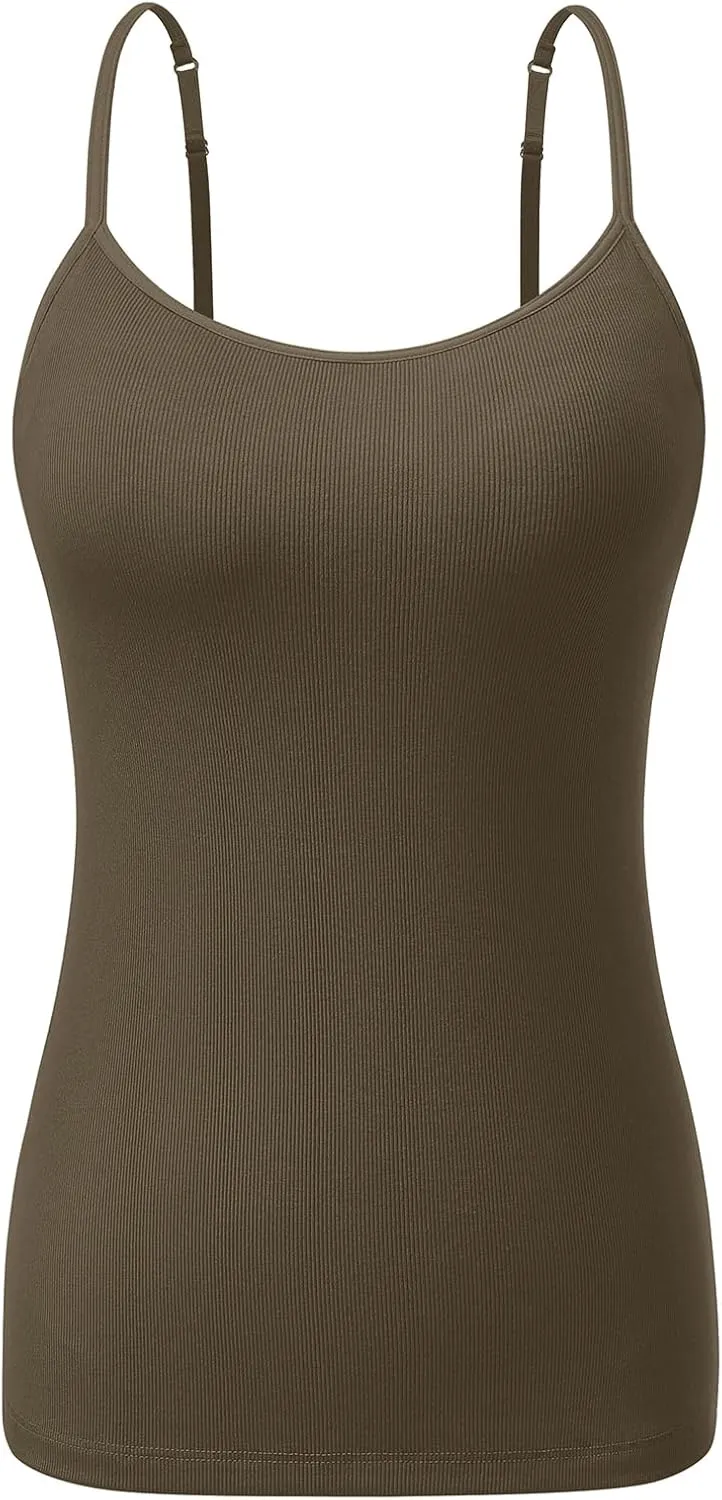Air Curvey Womens Ribbed Spaghetti Tank Top Adjustable Shelf Bra Camisole Casual Summer Y2K Outfit Cami Shirt 2025