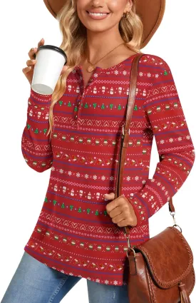 Aodemo Women's Henley Tops Fall Long Sleeve Button Up Tunic Casual Loose Winter Sweatshirt