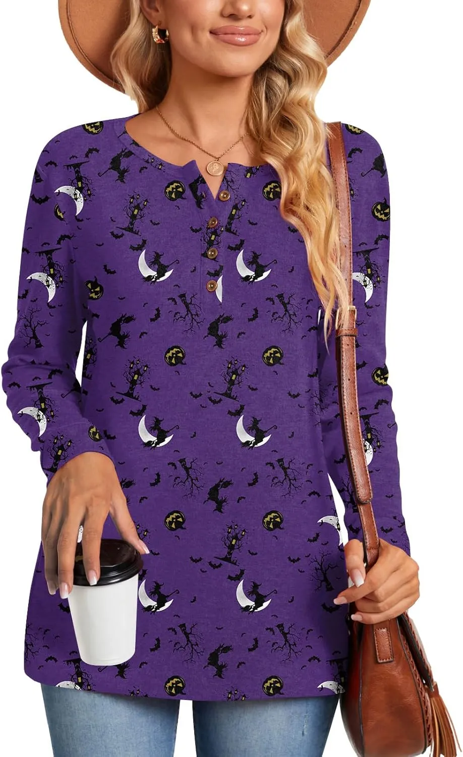Aodemo Women's Henley Tops Fall Long Sleeve Button Up Tunic Casual Loose Winter Sweatshirt