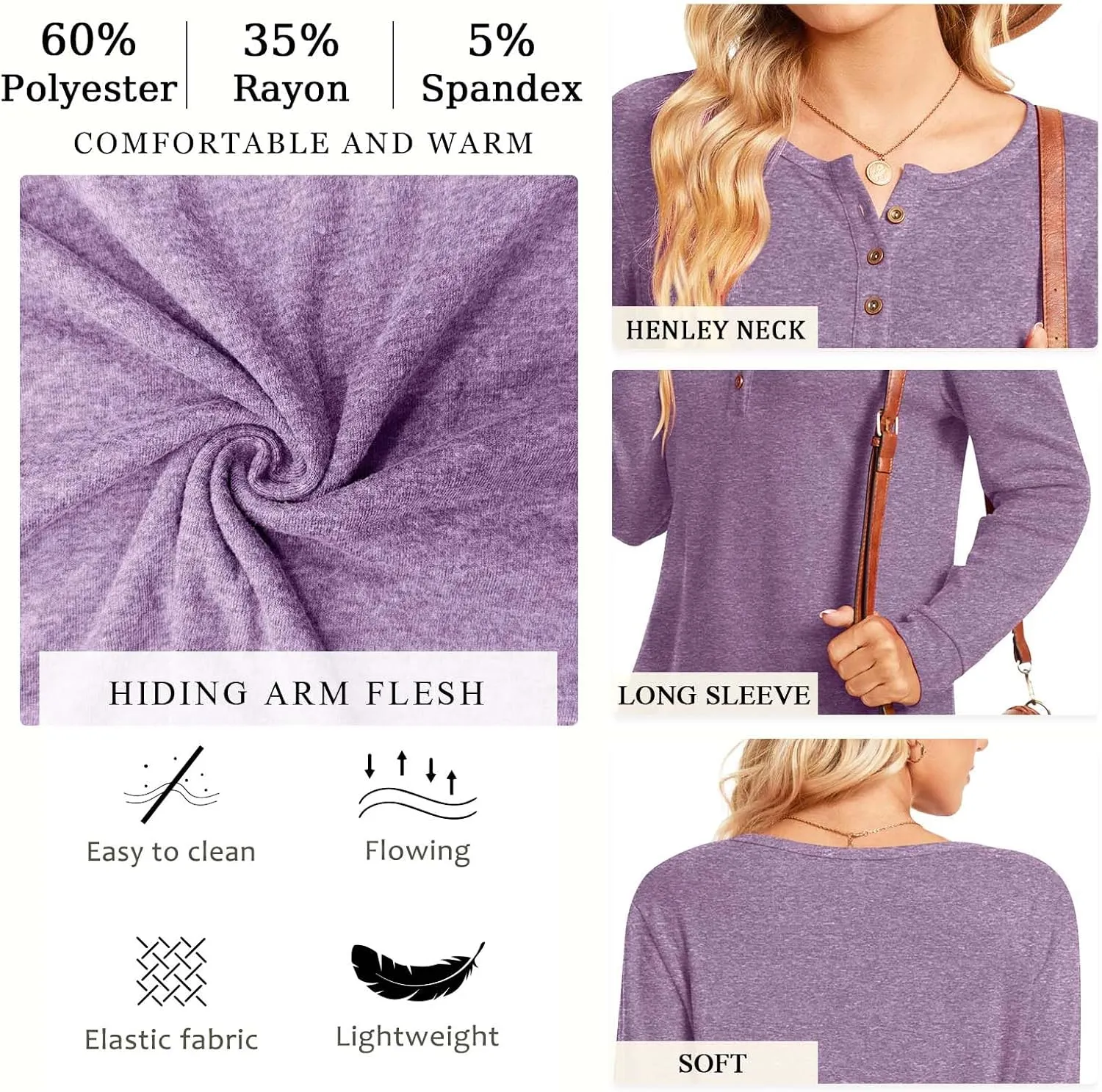 Aodemo Women's Henley Tops Fall Long Sleeve Button Up Tunic Casual Loose Winter Sweatshirt