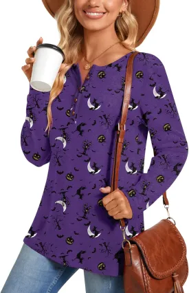 Aodemo Women's Henley Tops Fall Long Sleeve Button Up Tunic Casual Loose Winter Sweatshirt