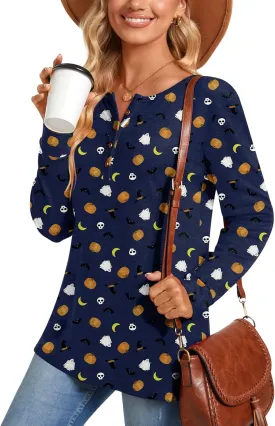 Aodemo Women's Henley Tops Fall Long Sleeve Button Up Tunic Casual Loose Winter Sweatshirt