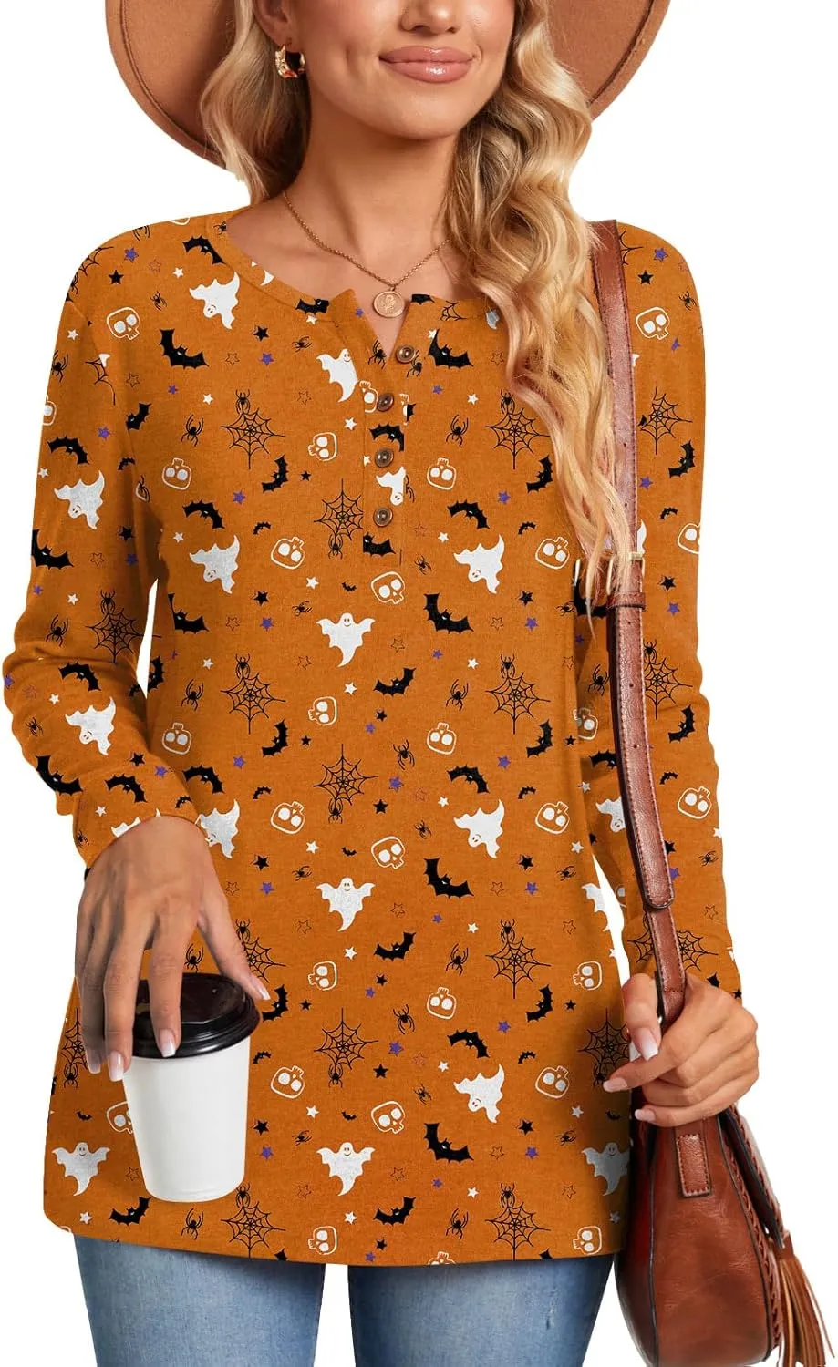 Aodemo Women's Henley Tops Fall Long Sleeve Button Up Tunic Casual Loose Winter Sweatshirt