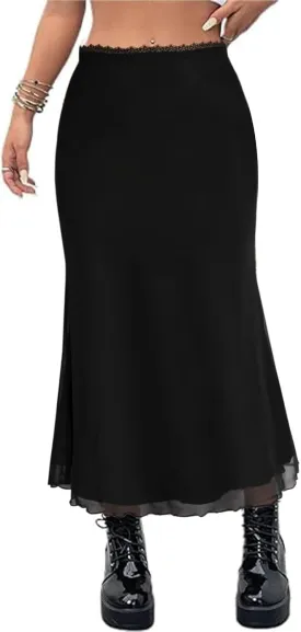 Avanova Women Ditsy Floral Bohemia Mesh Mermaid Skirt High Waist Summer Midi Skirts