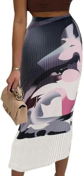 Avanova Women Floral Print Pencil Midi Skirt High Waisted Tight Bodycon Skirts