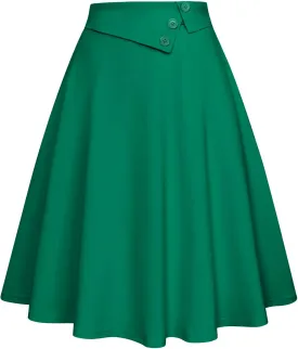 Belle Poque Womens High Waisted Skirts with Pockets Swing A Line Vintage Midi Skirt