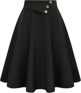 Belle Poque Womens High Waisted Skirts with Pockets Swing A Line Vintage Midi Skirt