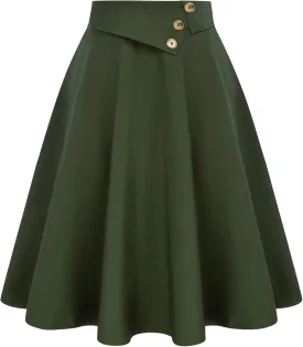 Belle Poque Womens High Waisted Skirts with Pockets Swing A Line Vintage Midi Skirt