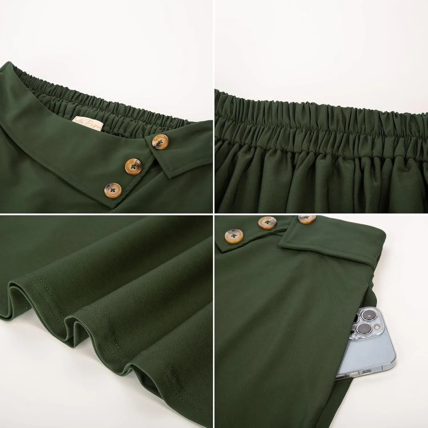 Belle Poque Womens High Waisted Skirts with Pockets Swing A Line Vintage Midi Skirt