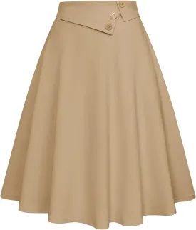 Belle Poque Womens High Waisted Skirts with Pockets Swing A Line Vintage Midi Skirt