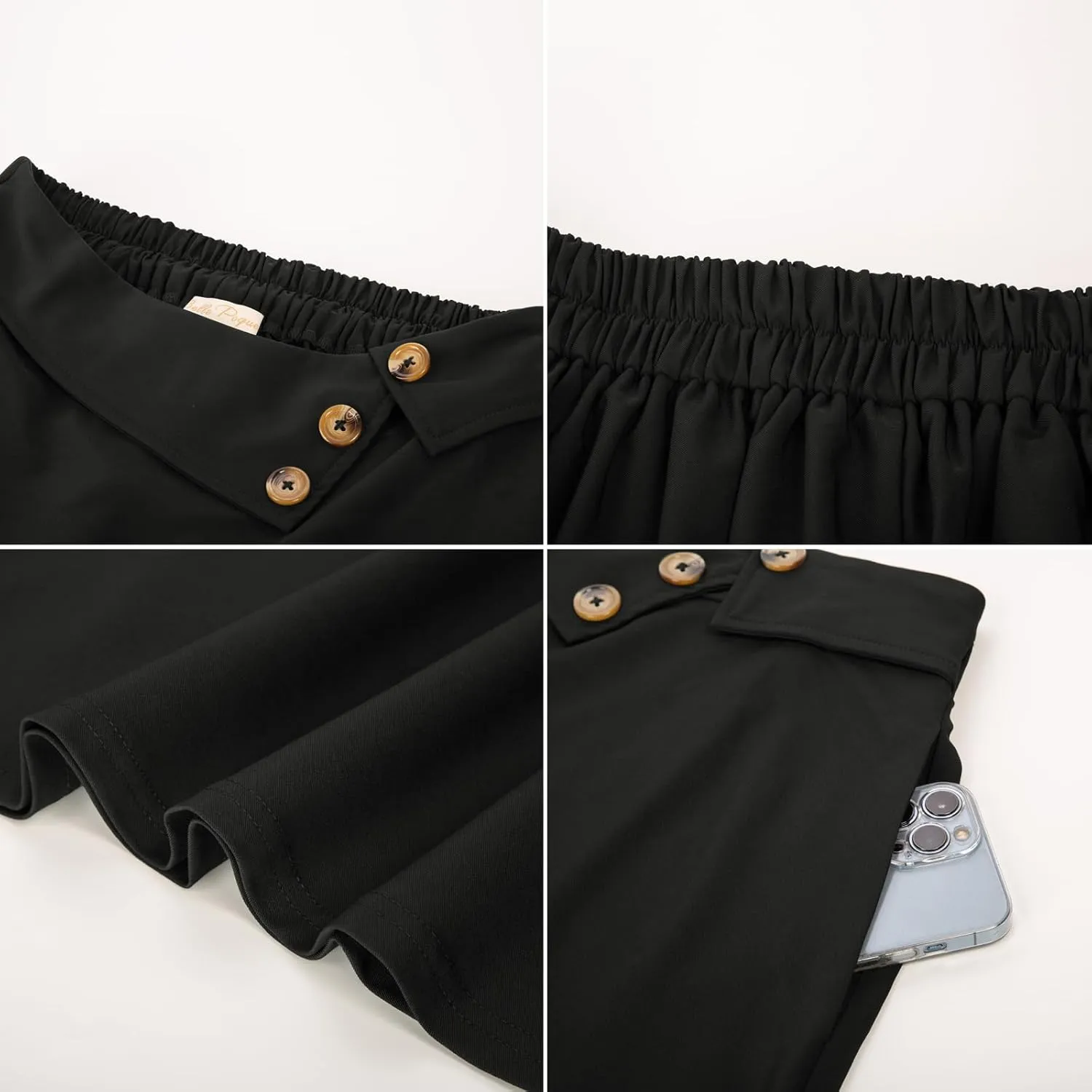 Belle Poque Womens High Waisted Skirts with Pockets Swing A Line Vintage Midi Skirt