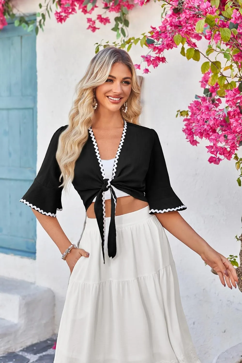 Belle Poque Women's Midi Skirt Boho Flowy Spring Summer Elastic Waist Aline Ruffle Lace Tiered Skirt with Pockets 2025