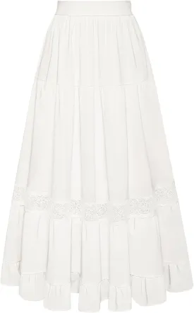 Belle Poque Women's Midi Skirt Boho Flowy Spring Summer Elastic Waist Aline Ruffle Lace Tiered Skirt with Pockets 2025