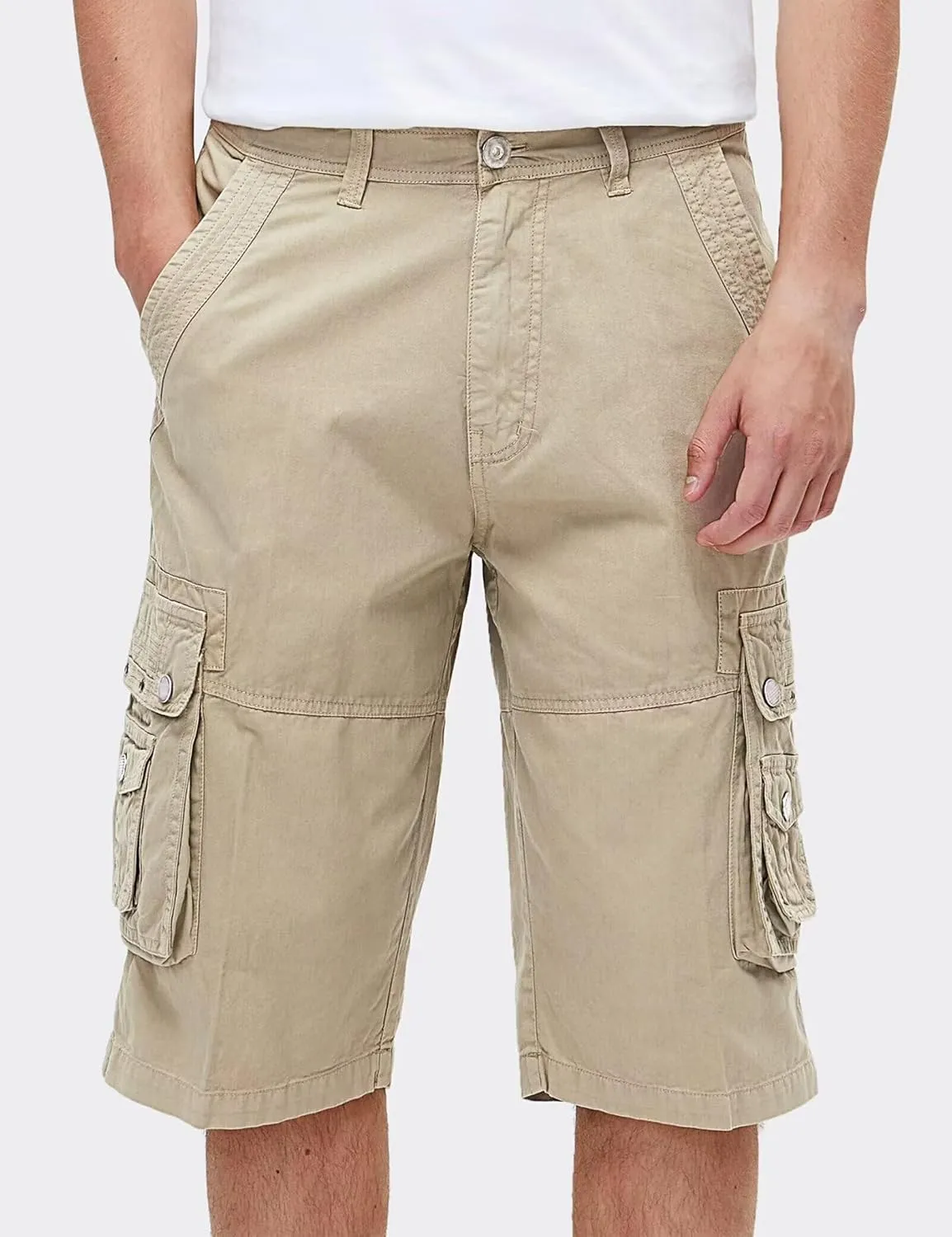 BEST SOUTH Men's Capri Long Twill Cargo Shorts Below Knee 13 Inches Cotton Relaxed Fit Casual Multi-Pocket