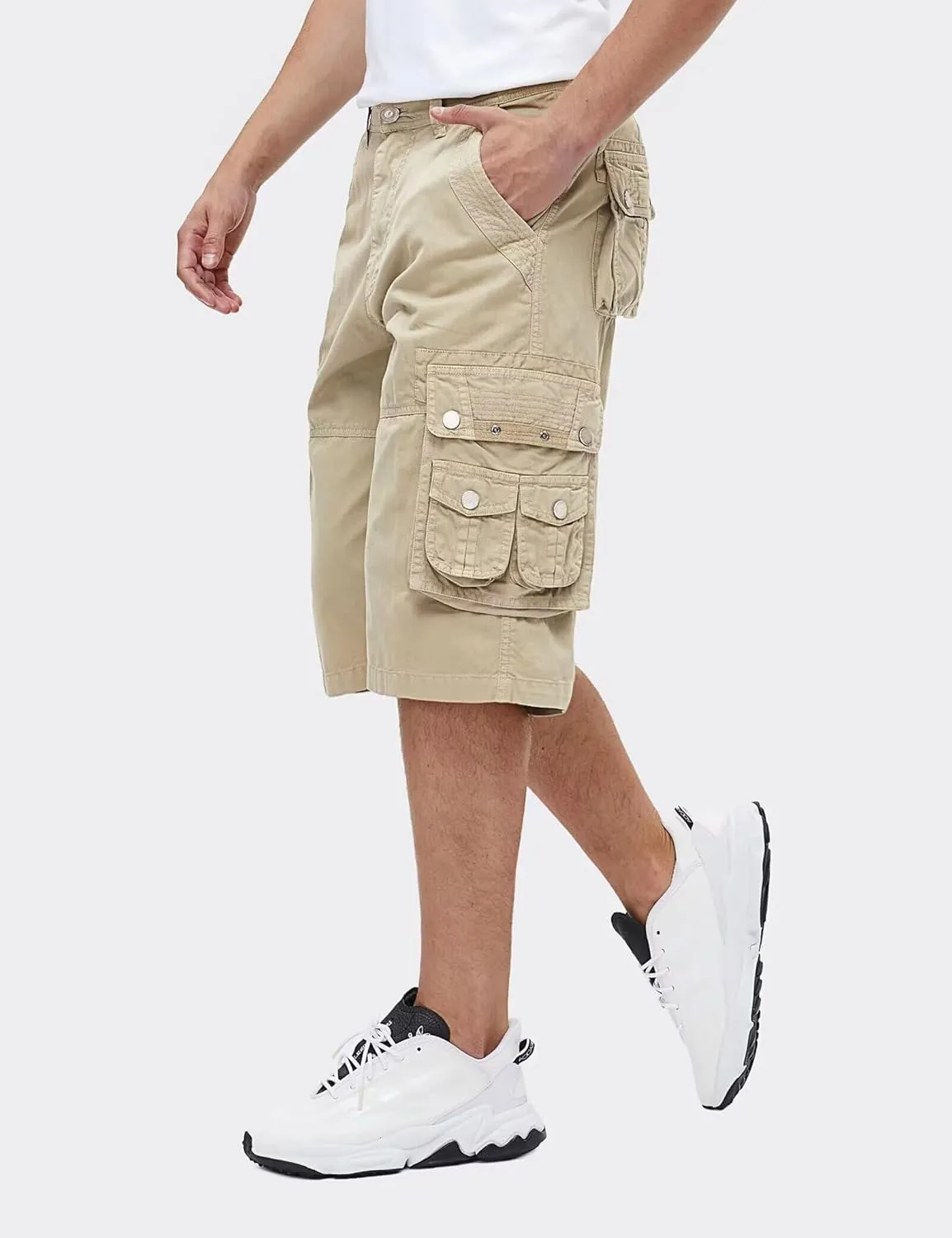 BEST SOUTH Men's Capri Long Twill Cargo Shorts Below Knee 13 Inches Cotton Relaxed Fit Casual Multi-Pocket