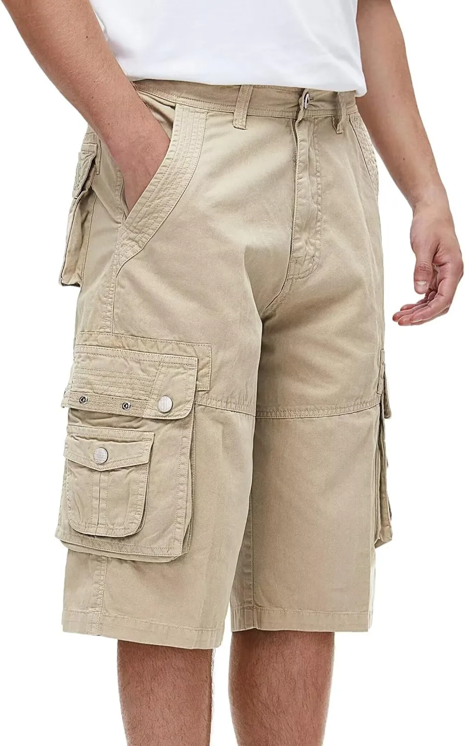 BEST SOUTH Men's Capri Long Twill Cargo Shorts Below Knee 13 Inches Cotton Relaxed Fit Casual Multi-Pocket