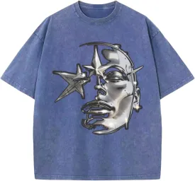 Bobeutou Men's Graphic Tees Acid Wash Tshirt Oversized T-Shirt Vintage Shirt Streetwear Casual Cotton Loose Fit Tee Tops