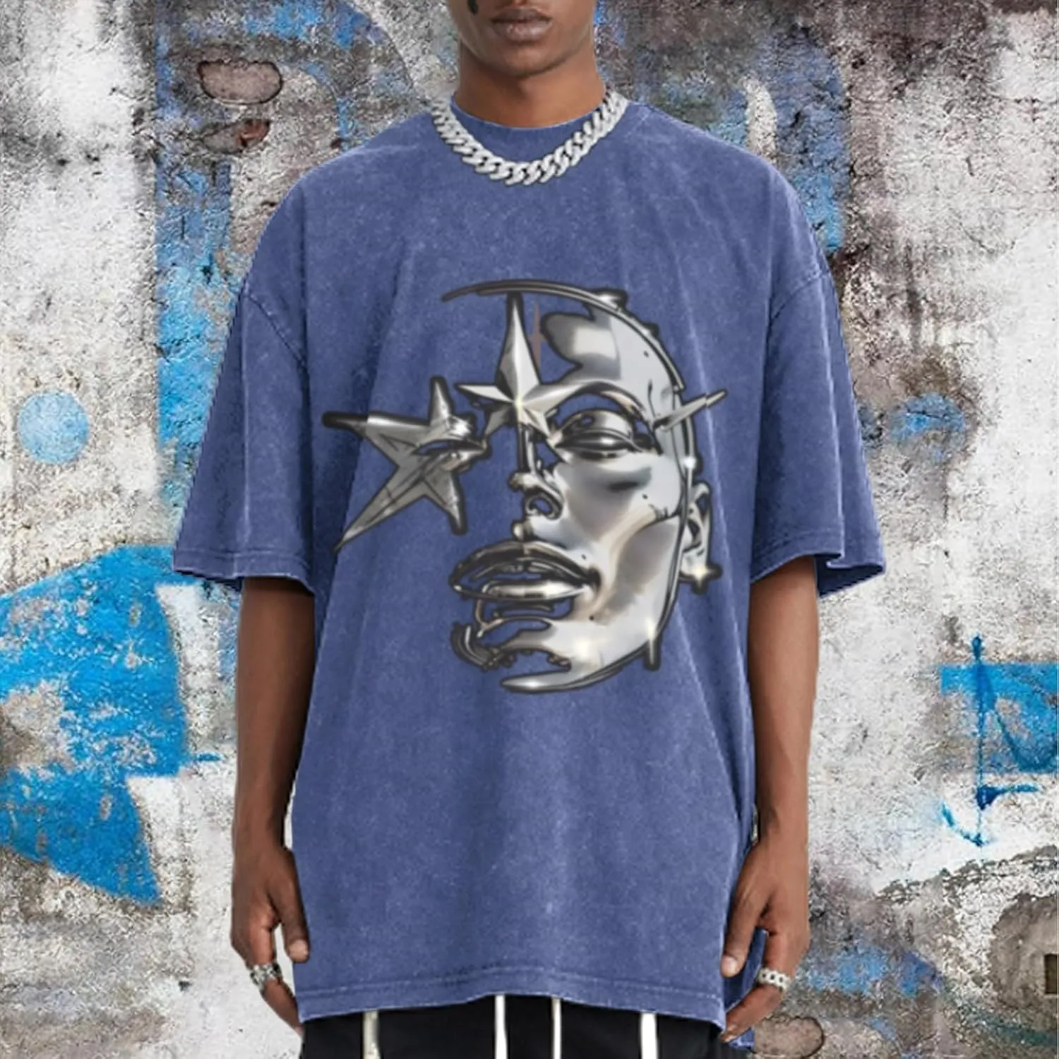 Bobeutou Men's Graphic Tees Acid Wash Tshirt Oversized T-Shirt Vintage Shirt Streetwear Casual Cotton Loose Fit Tee Tops
