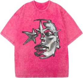 Bobeutou Men's Graphic Tees Acid Wash Tshirt Oversized T-Shirt Vintage Shirt Streetwear Casual Cotton Loose Fit Tee Tops