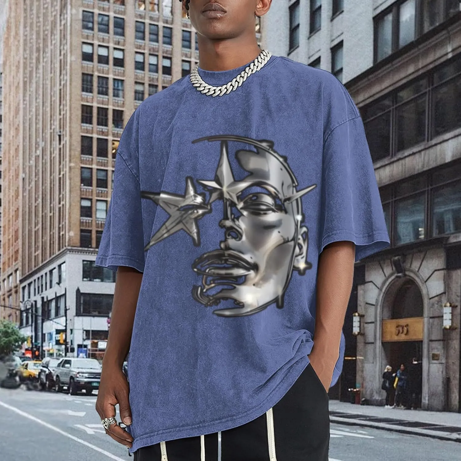 Bobeutou Men's Graphic Tees Acid Wash Tshirt Oversized T-Shirt Vintage Shirt Streetwear Casual Cotton Loose Fit Tee Tops