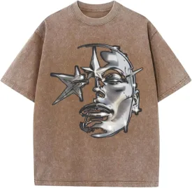 Bobeutou Men's Graphic Tees Acid Wash Tshirt Oversized T-Shirt Vintage Shirt Streetwear Casual Cotton Loose Fit Tee Tops