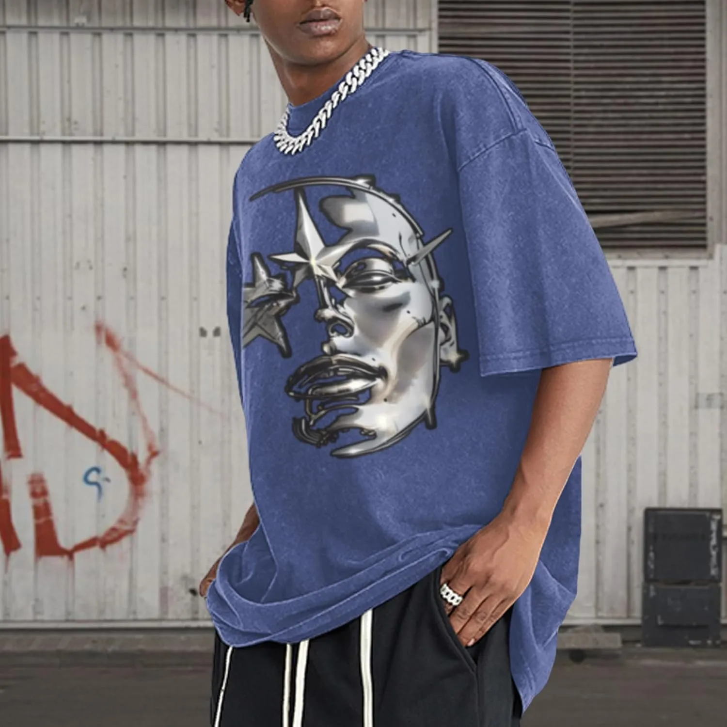 Bobeutou Men's Graphic Tees Acid Wash Tshirt Oversized T-Shirt Vintage Shirt Streetwear Casual Cotton Loose Fit Tee Tops