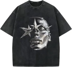 Bobeutou Men's Graphic Tees Acid Wash Tshirt Oversized T-Shirt Vintage Shirt Streetwear Casual Cotton Loose Fit Tee Tops