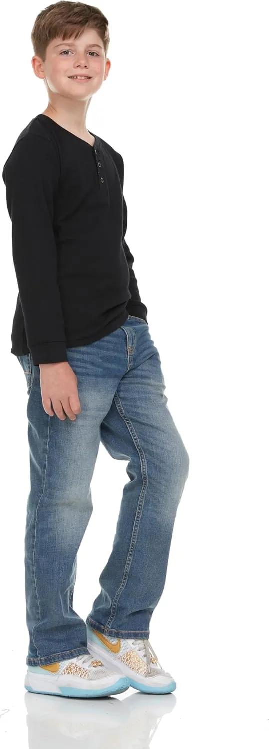 Boys' 2-Pack Thermal Henley Tops - Cozy, Breathable Long Sleeve Shirts for School and Play, Sizes 4-18