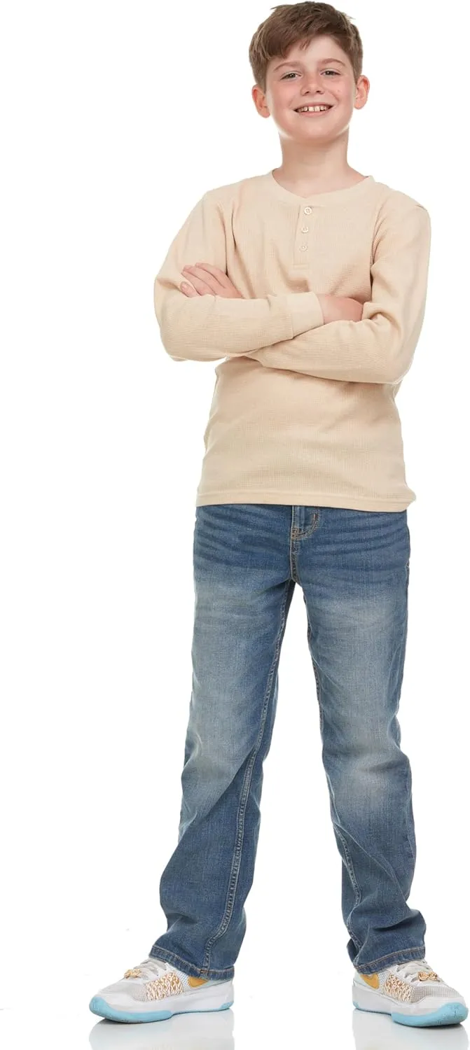 Boys' 2-Pack Thermal Henley Tops - Cozy, Breathable Long Sleeve Shirts for School and Play, Sizes 4-18