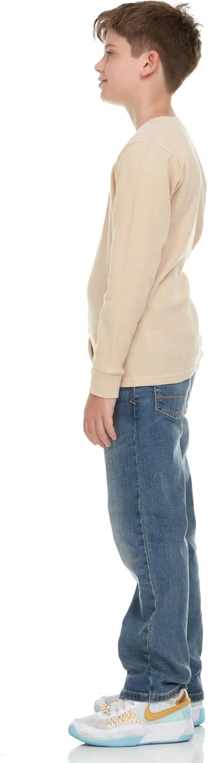 Boys' 2-Pack Thermal Henley Tops - Cozy, Breathable Long Sleeve Shirts for School and Play, Sizes 4-18