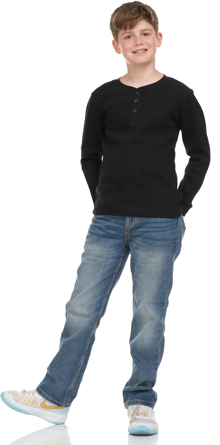 Boys' 2-Pack Thermal Henley Tops - Cozy, Breathable Long Sleeve Shirts for School and Play, Sizes 4-18