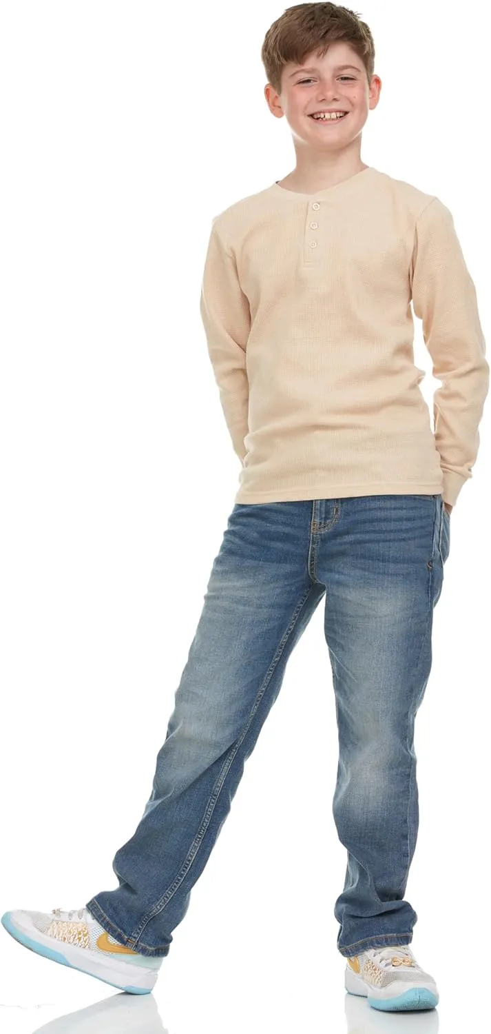 Boys' 2-Pack Thermal Henley Tops - Cozy, Breathable Long Sleeve Shirts for School and Play, Sizes 4-18