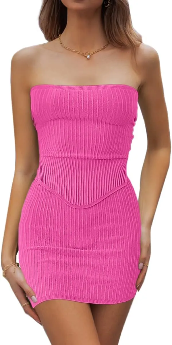 CHYRII Womens Sexy Summer Two Piece Outfits Bandeau Going Out Crop Tops Bodycon Skirt Sets Mini Dress