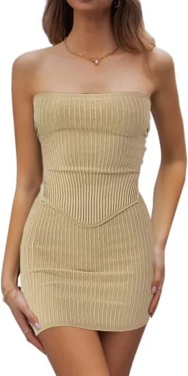CHYRII Womens Sexy Summer Two Piece Outfits Bandeau Going Out Crop Tops Bodycon Skirt Sets Mini Dress