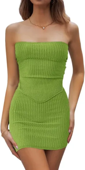 CHYRII Womens Sexy Summer Two Piece Outfits Bandeau Going Out Crop Tops Bodycon Skirt Sets Mini Dress