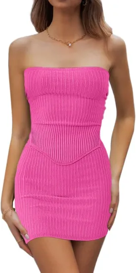 CHYRII Womens Sexy Summer Two Piece Outfits Bandeau Going Out Crop Tops Bodycon Skirt Sets Mini Dress