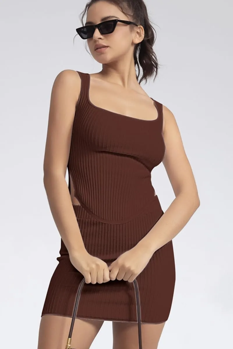 CHYRII Womens Sexy Summer Two Piece Outfits Square Neck Going Out Crop Top Bodycon Skirt Sets Mini Dress