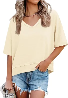 Cicy Bell Womens Summer V Neck T Shirts Casual Short Sleeve Flowy Tops Cute Loose Fit Basic Tees