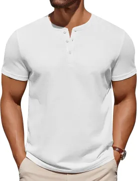 COOFANDY Mens Cotton Henley T-Shirts Short Sleeve Button Casual Basic Tees Work Shirts with Split Side