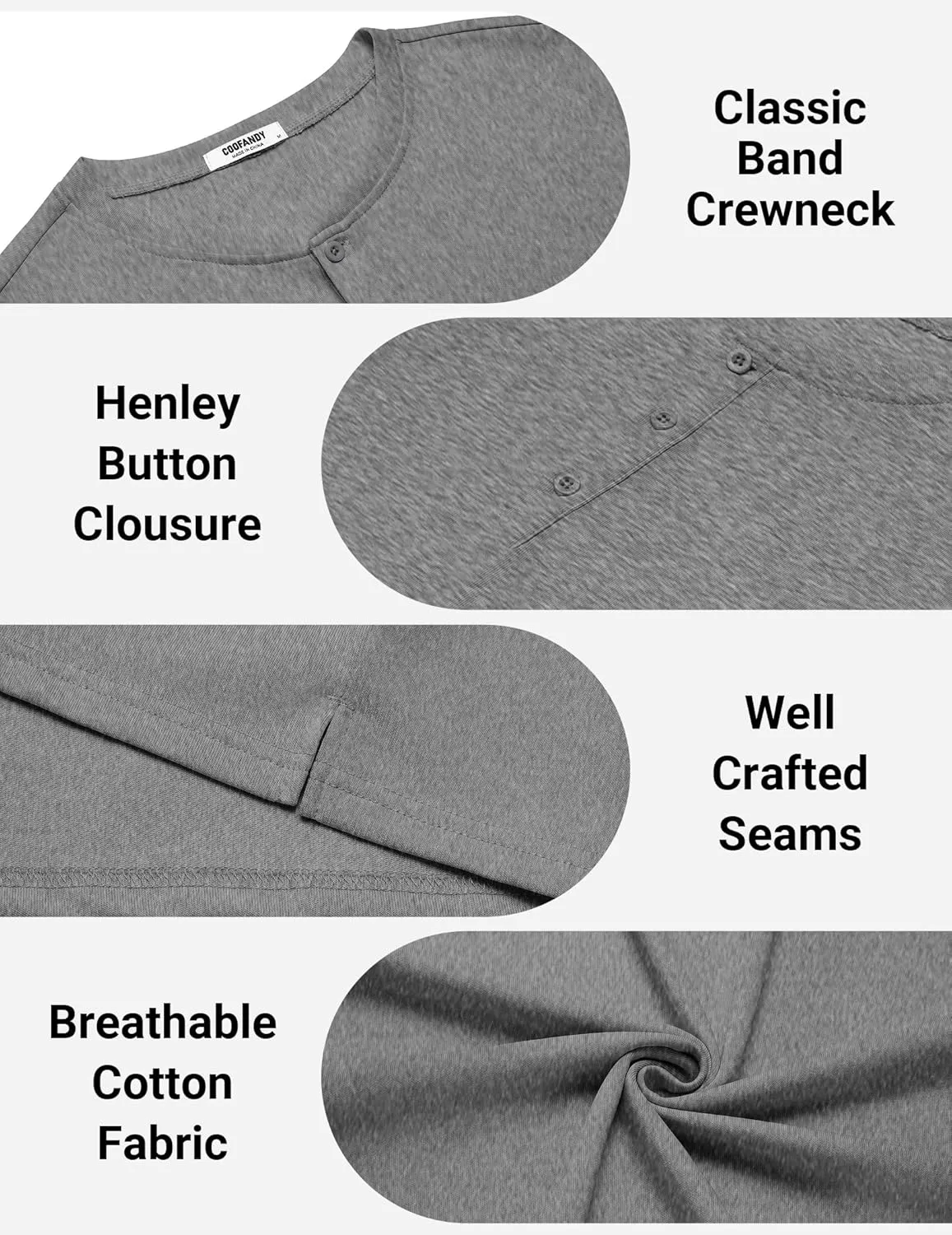 COOFANDY Mens Cotton Henley T-Shirts Short Sleeve Button Casual Basic Tees Work Shirts with Split Side